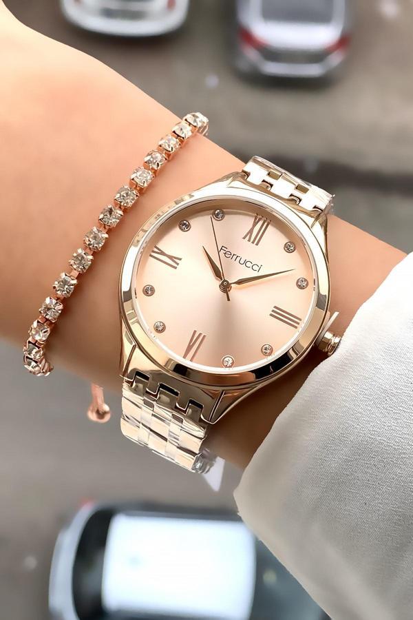 Ferrucci Orijinal Yeni Sezon Çelik Su Geçirmez Kadın Saat Seti - Image 1
