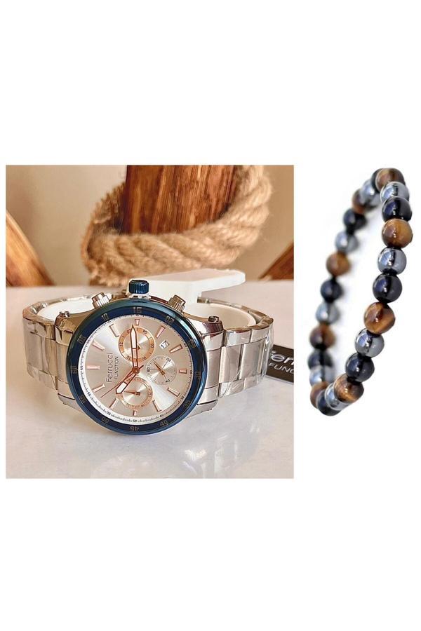 Ferrucci Çelik Fonksiyon Takvimli Silver Erkek Kol Saati+Bileklik - Image 1