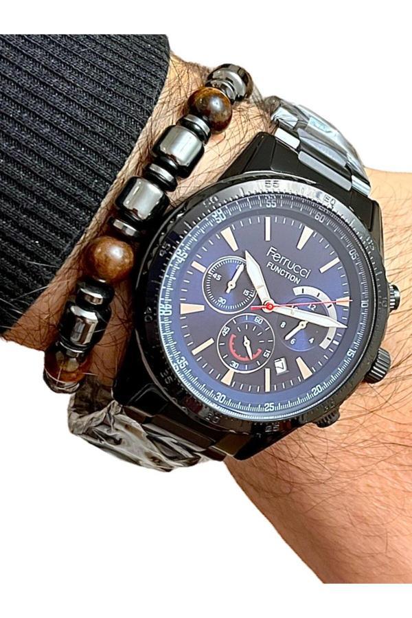Ferrucci Fonksiyonlu Ve Takvimli Erkek Kol Saati Çelik Kordon&Kasa+Bileklik Hediyeli - Image 1