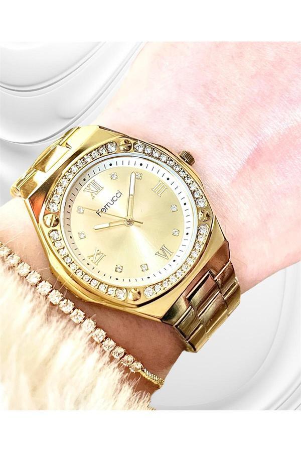 Ferrucci Çelik Zirkon Taşlı Şık Model Kadın Kol Saat+Bileklik Hediyeli - Image 1