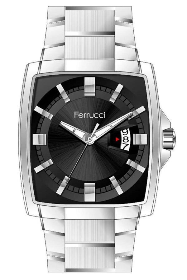 Ferrucci Dikdörtgen Büyük Kadran Takvimli Şık Erkek Kol Saati - Image 1