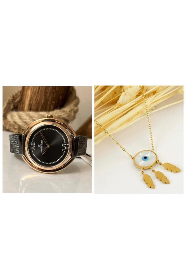Daniel Klein Hasır Kordon Şık Kadın Kol Saat+%100Çelik Kolye Hediyeli - Image 1