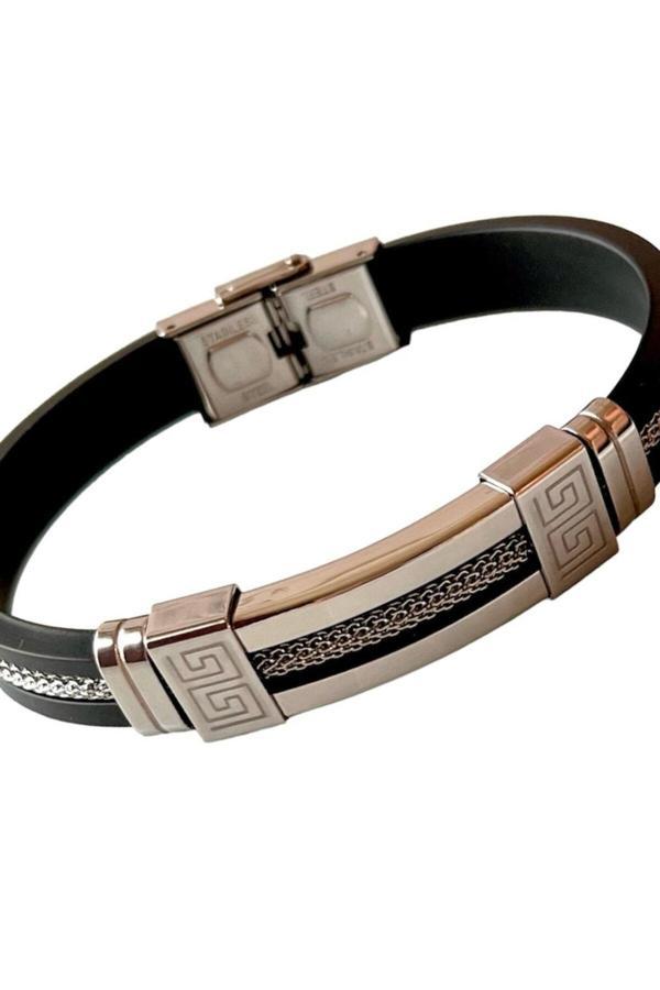 Bay Hediye 1. Sınıf Çelik-Silikon Mixli Kararmaz Trend Model Erkek Bileklik 22 Cm - Image 1
