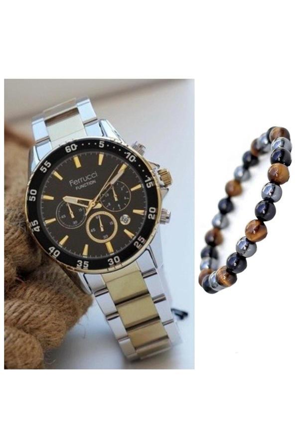 Ferrucci Fonksiyonlu&Takvimli Çelik Erkek Kol Saati+Bileklik Hediye - Image 1