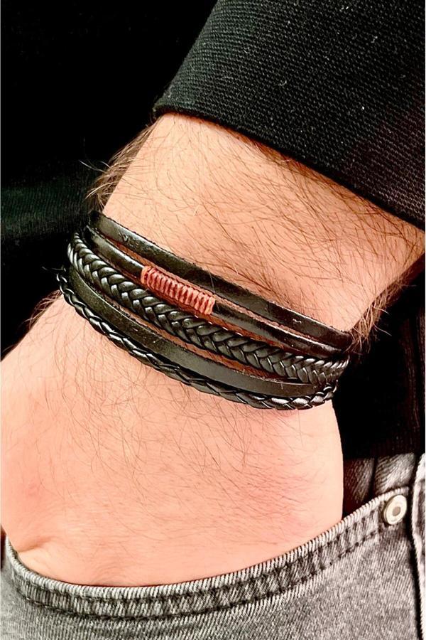 Bay Hediye %100 Deri 5Li Kombin Erkek Bileklik Boyut Net 21 Cm (Türk El Üretimi) - Image 1