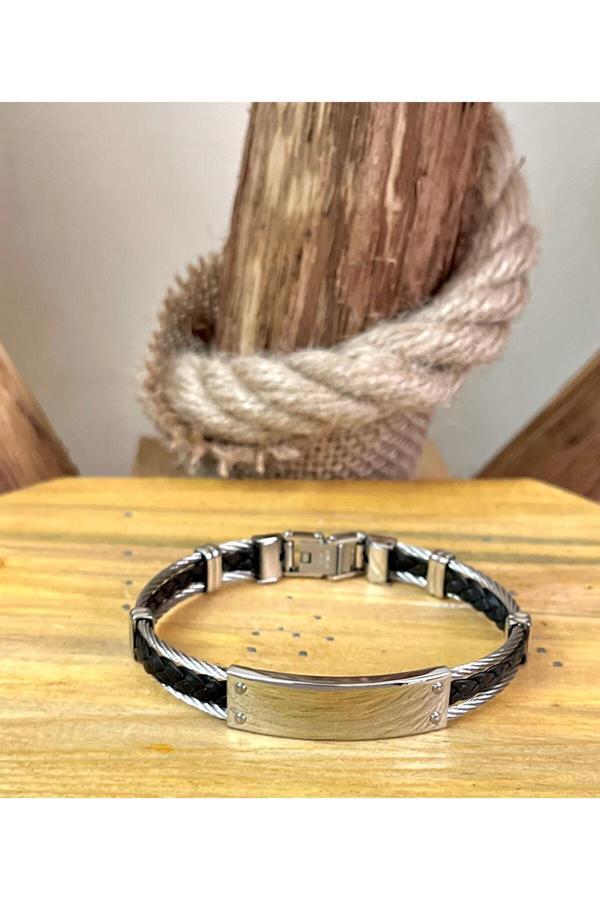 Bay Hediye 1. Sınıf Çelik Örgü Ve Halat Mixli Sade Şık Erkek Bileklik 22 Cm - Image 1