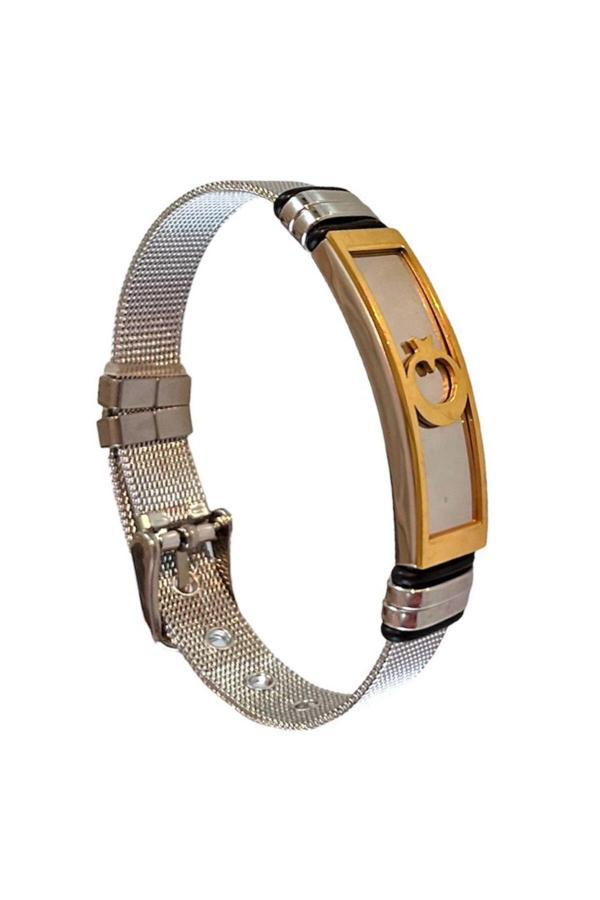 Bay Hediye Ay Yıldız Figürlü Silver-Gold Kemer Kordonlu 1. Sınıf Çelik Bileklik 22 Cm - Image 1