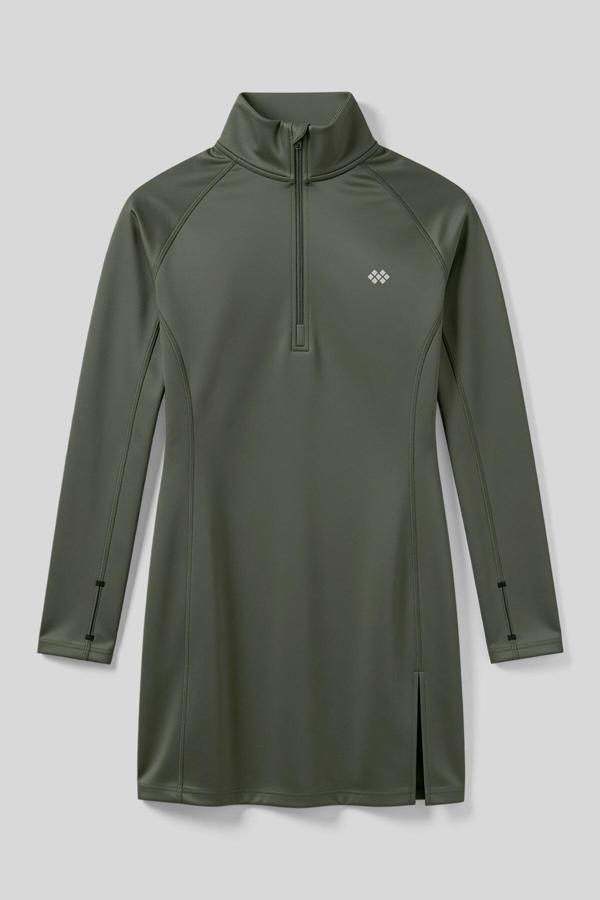 Haki Yarım Fermuarlı Dik Yaka Standart Kalıp Kadın Sporcu Tunik - 97309 - Image 1