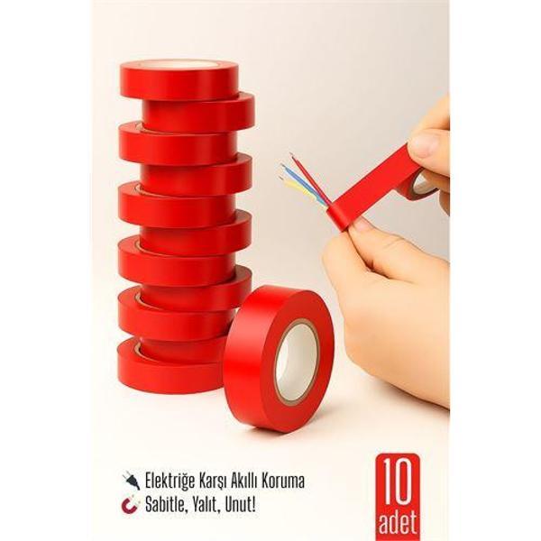 10 LU KIRMIZI Elektrik  Bandı – Yüksek Yalıtım Gücü, Kablo Sabitleme ve Elektrik Koruma İçin - Image 1