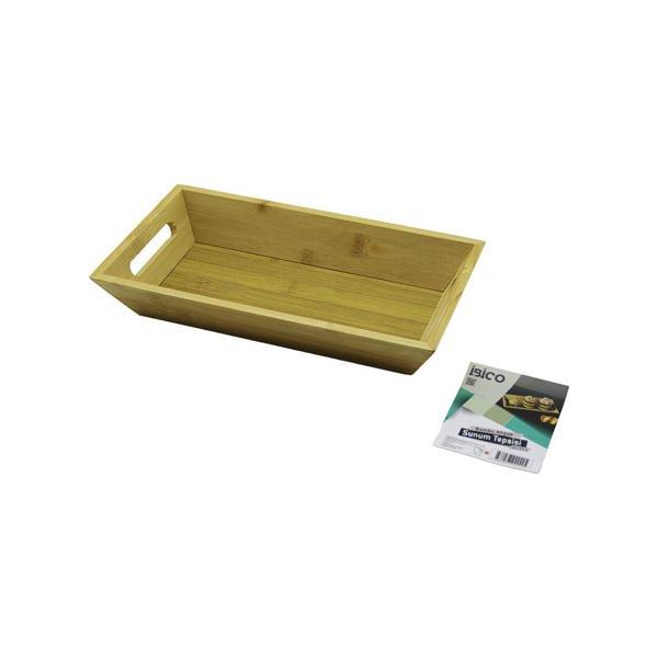 DİKDÖRTGEN=16X30CM  DERİN=4.5CM  AHŞAP BAMBU SUNUM TEPSİSİ ÇİFT OYMA KULPLU (2818) - Image 1