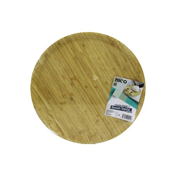 YUVARLAK=38CM AHŞAP BAMBU SERVİS SUNUM TEPSİ - TAHTASI (2818) - Image 1