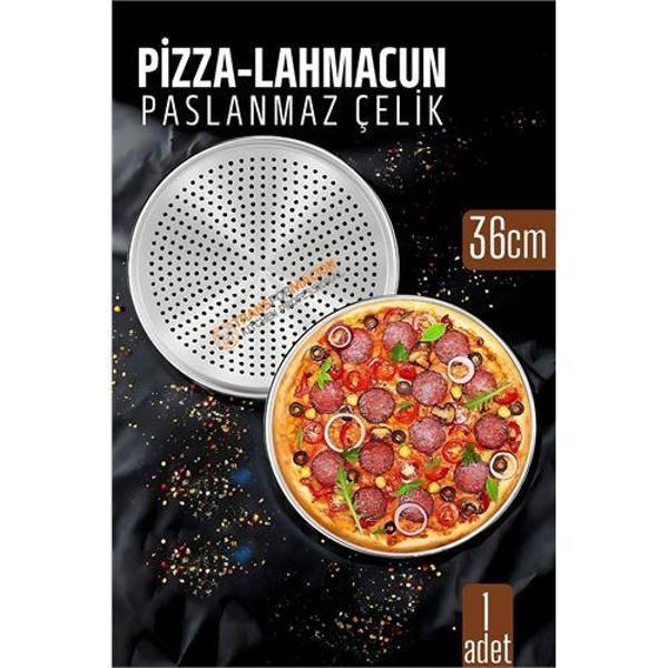 Paslanmaz Çelik Pizza-Lahmacun Tepsisi – Delikli Tasarım ile Mükemmel Pişirme 36 cm - Image 1