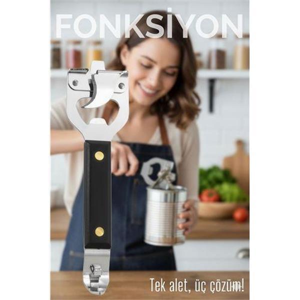 3’ü 1 Arada Konserve Açacağı – Şişe Açacağı ve Kapak Kaldıracı Paslanmaz Çelik - Image 1