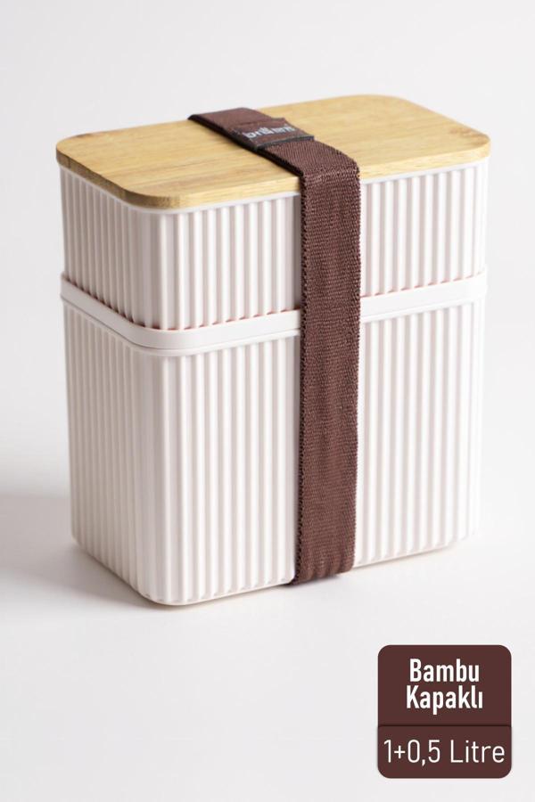 İronika 1+0,5 lt Bambu Kapaklı Erzak Gıda Bakliyat Saklama Kabı Mutfak Organizeri - Image 1