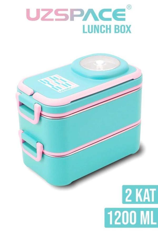 Vagonlife 8023 1200ml 2 Katlı 4 Bölmeli Turkuaz Çelik Saklama Kabı - Image 1