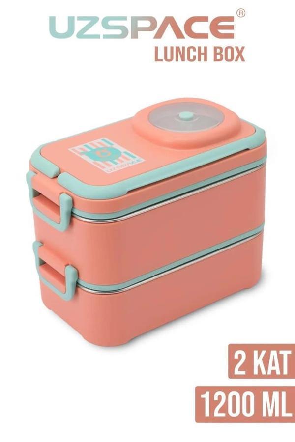 Vagonlife 8023 1200ml 2 Katlı 4 Bölmeli Mercan Çelik Saklama Kabı - Image 1