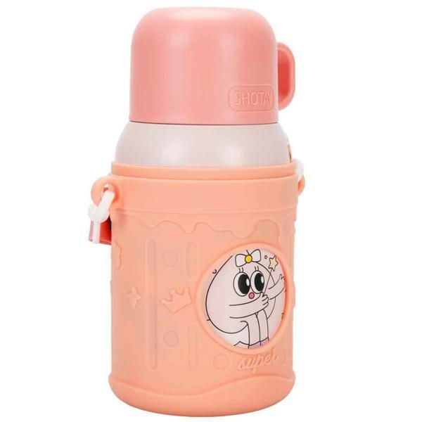 Shotay ST-8817 480ml Askılı Silikon Kılıflı Pipetli Desenli Pembe Çelik Matara - Image 1