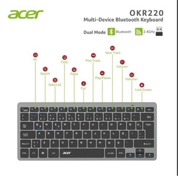 Acer OKR220 Siyah MultiDevice Dual Mode 2.4GHZ Bluetooth Klavye (Smart Tv)(Android) - Image 1