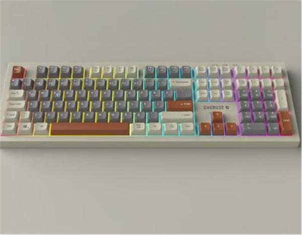 Everest KM-77 Runa Gri-Krem-Kahve Usb Rainbow Aydınlatmalı Sessiz Q Klavye + Mouse Set - Image 1