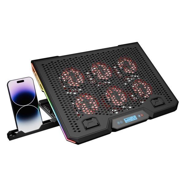 Rampage Blizzard R7 RGB Işıklı 6 Fanlı LCD Ekranlı 2 Usb Soketli 13-15.6 Notebook Soğutucu Stand - Image 1