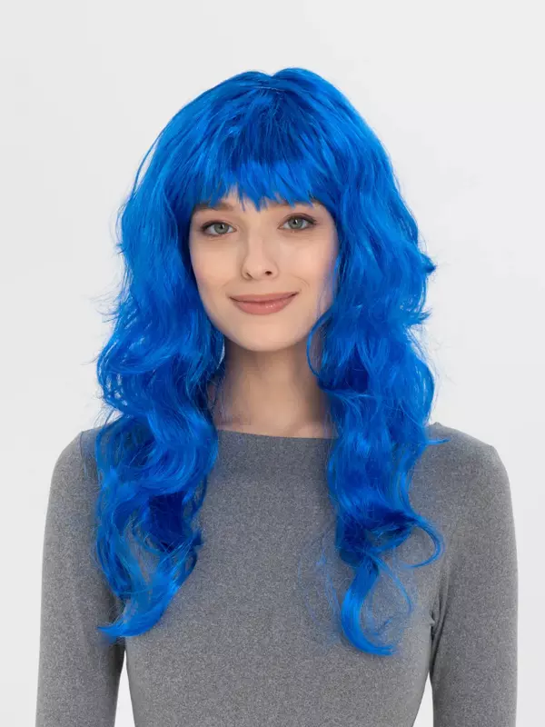KENPAZAR Mavi Renk Uzun Dalgalı Parti Peruğu - Image 1