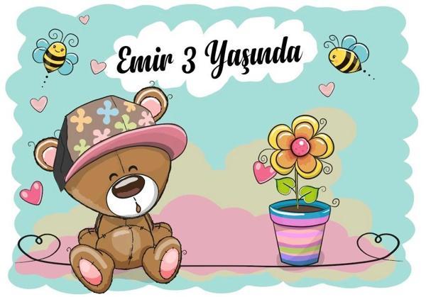 Ayıcık ve Arılar Temalı Doğum Günü Afişi 35X50 cm - Image 1