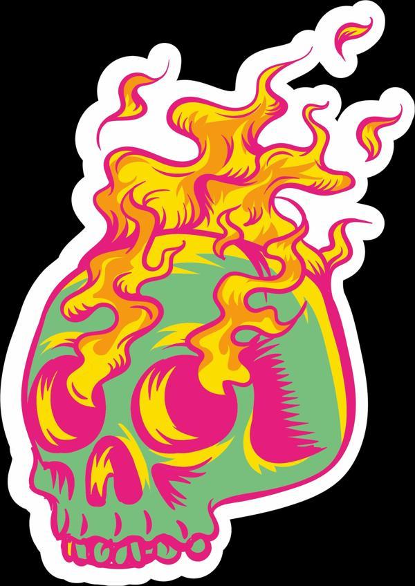 Alevli Kurukafa Sticker 10x10 cmRenkli Sticker - Image 1