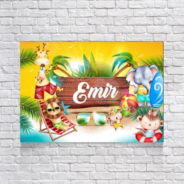 Safari Yaz Tatili Temalı Doğum Günü Afişi 50x70 Cm - Image 1