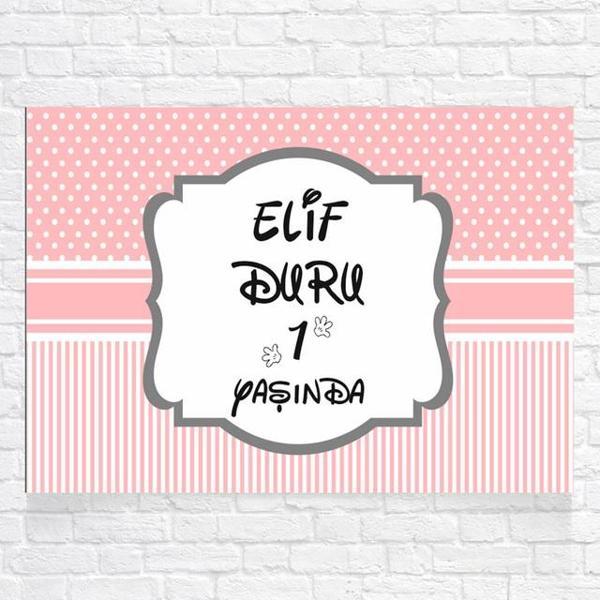 Pembe Puantiyeli Ve Çizgili Doğum Günü Afişi 35x50 Cm - Image 1