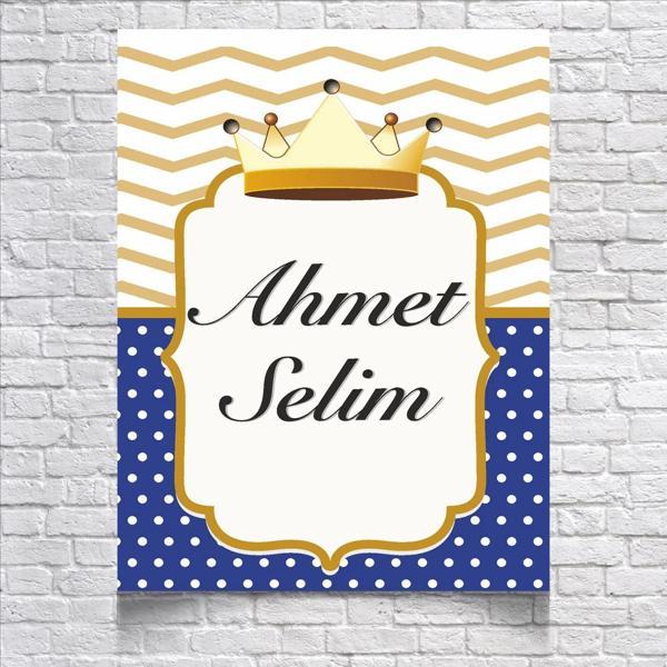 Mavi Gold Çizgili Doğum Günü Afişi 50X70 cm - Image 1