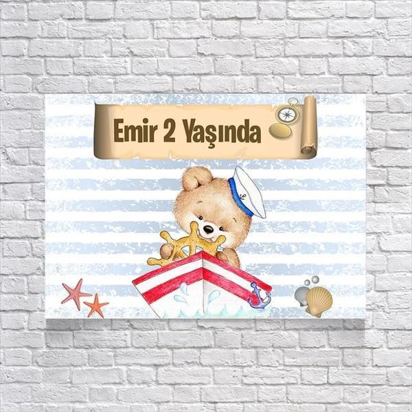 Denizci Ayıcık Temalı Doğum Günü Afişi 50x70 Cm - Image 1