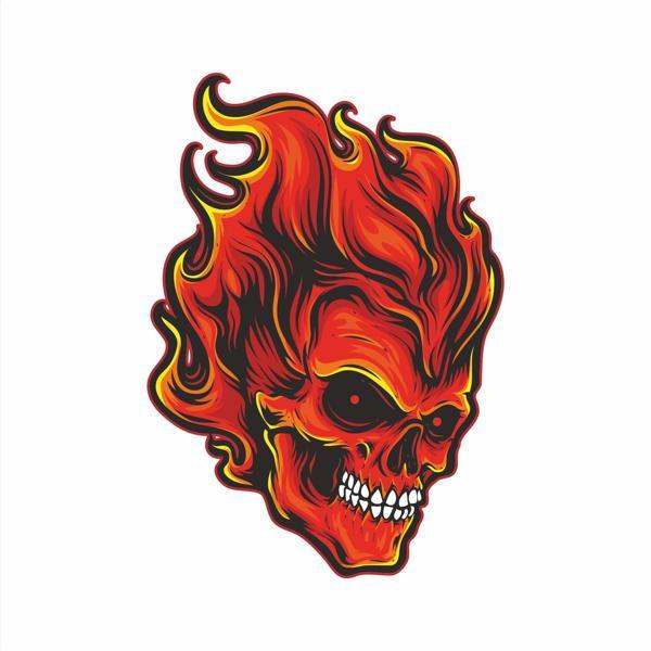 Alevli Kurukafa Sticker 10x10 cmRenkli Sticker - Image 1