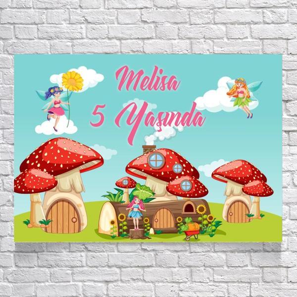 Peri ve Mantar Ev Temalı Doğum Günü Afişi 50X70 cm - Image 1