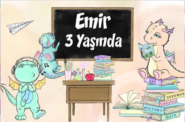 Dinozorlar ve Okul Temalı Doğum Günü Afişi 50X70 cm - Image 1