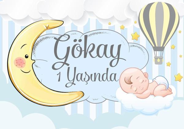 Ay ve Balon Temalı Doğum Günü Afişi 50X70 cm - Image 1