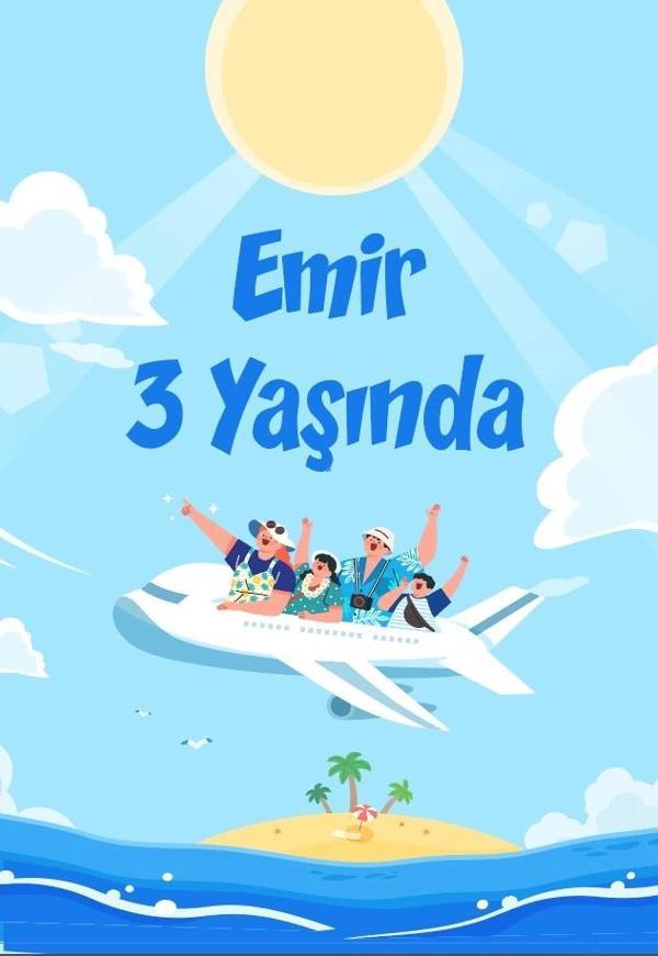 Tatil ve Uçak Temalı Doğum Günü Afişi 50X70 cm - Image 1