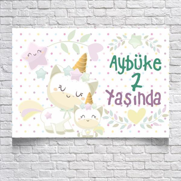 Sevimli Unicorn Temalı Doğum Günü Afişi 70X100 cm - Image 1