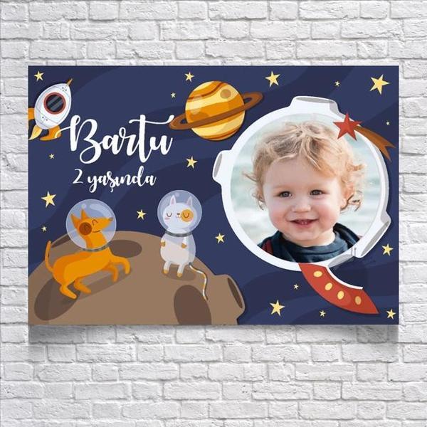 Uzay Temalı Doğum Günü Afişi Resimli 100x150 Cm - Image 1