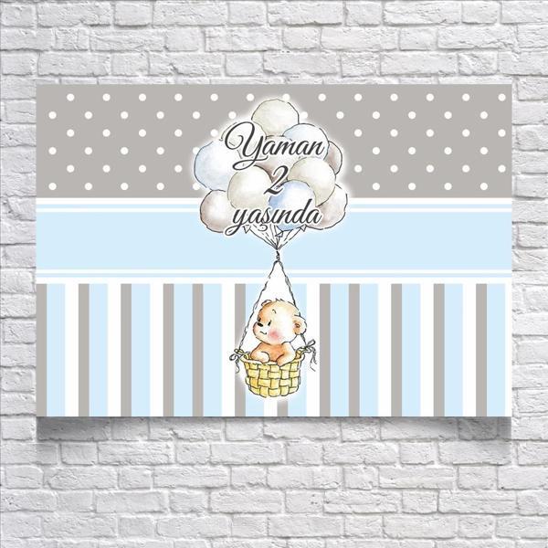 Mavi Çizgili balonlu Doğum Günü Afişi 70X100 cm - Image 1