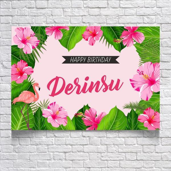 Pembe Çiçek Temalı Doğum Günü Afişi 100X150 cm - Image 1