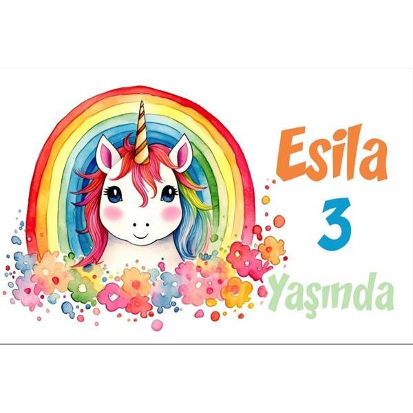 Unicorn ve GökkuşağıTemalı Doğum Günü Afişi -2 50X70 cm - Image 1