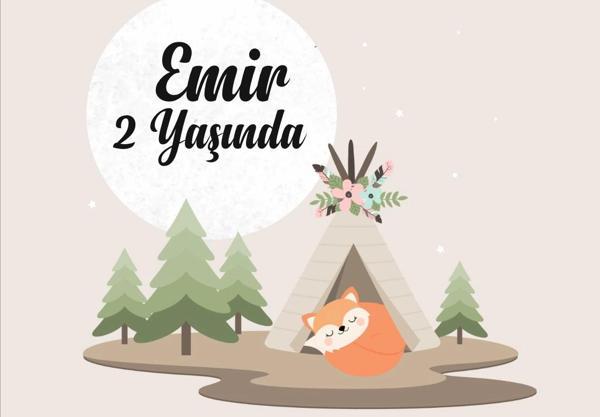 Çadır ve Tilki Temalı Doğum Günü Afişi 35X50 cm - Image 1