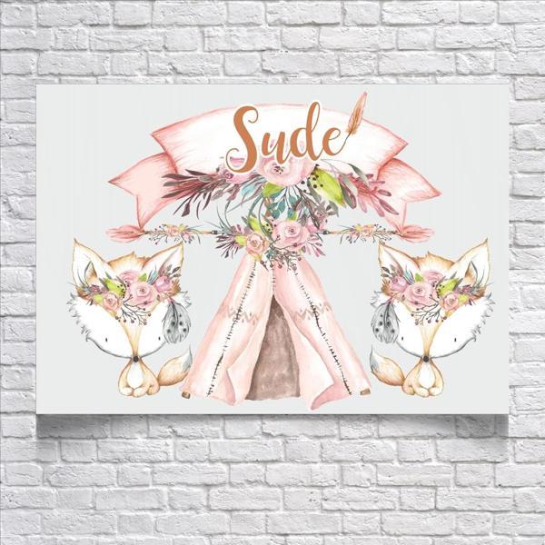 Çadır ve Tilki Temalı Doğum Günü Afişi 50X70 cm - Image 1