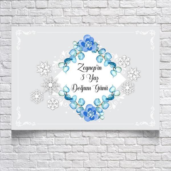 Mavi Çiçek Temalı Doğum Günü Afişi 35X50 cm - Image 1