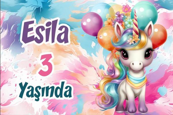 Balonlar ve Unicorn Temalı Doğum Günü Afişi 100X150 cm - Image 1