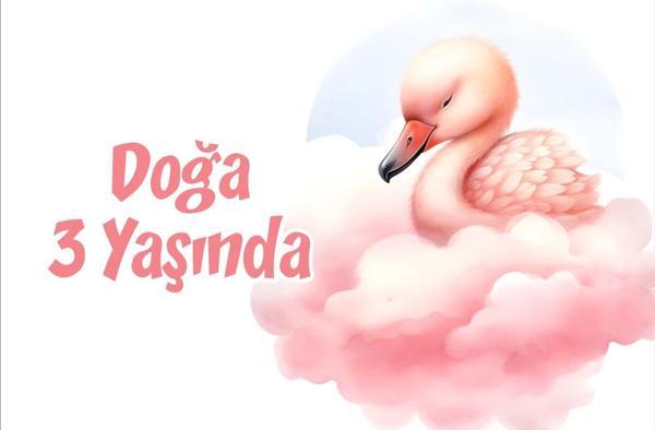 Pembe Sevimli Kuğu Temalı Doğum Günü Afişi 70X100 cm - Image 1