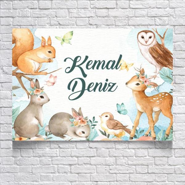 Ormanda ki Sevimli Hayvanlar Temalı Doğum Günü Afişi 100X150 cm - Image 1
