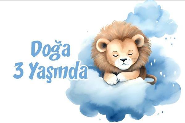 Mavi Sevimli Aslan Temalı Doğum Günü Afişi 100X150 cm - Image 1