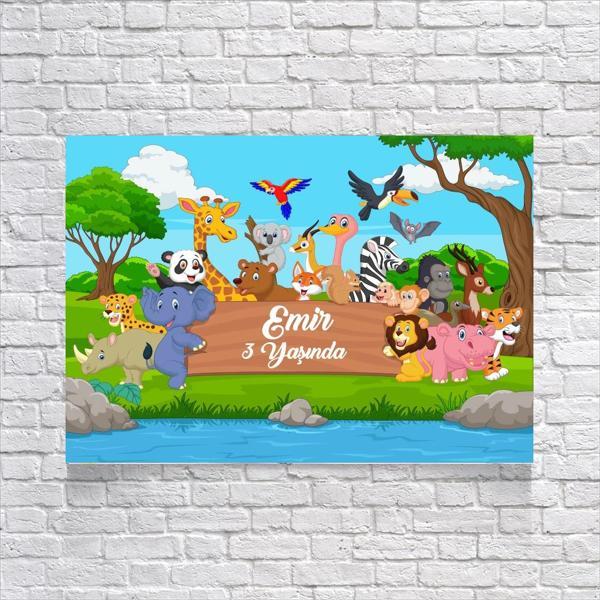 Safari Sevimli Hayvanlar Temalı Doğum Günü Afişi 35X50 cm - Image 1