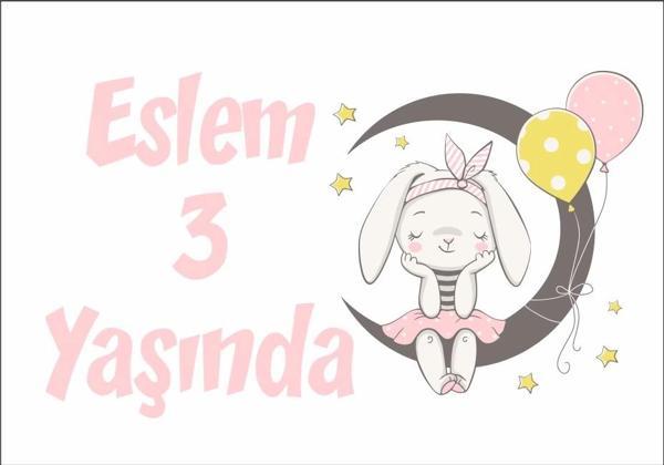 Ayda Oturan Tavşan Temalı Doğum Günü Afişi 100X150 cm - Image 1